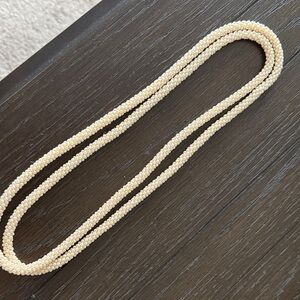 Beautiful vintage small tiny faux pearl crocheted style necklace long 52 inch